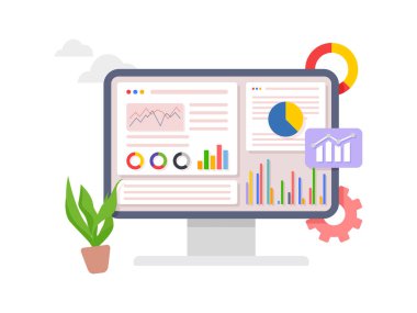 Data analytics dashboard and business finance report. Investment or website SEO concept illustration.