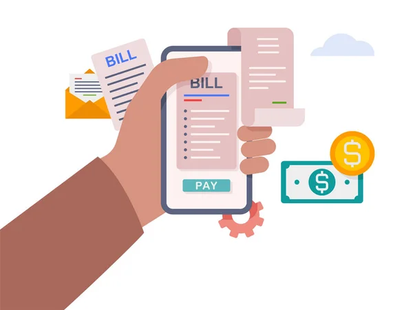 Hands Holding Mobile Pay Utility Bank Restaurant Other Bills Illustration — Image vectorielle