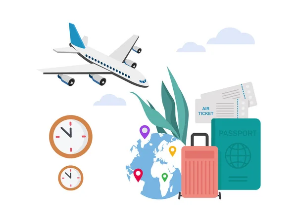 Business Trip Banner Passport Tickets Travel Bag Illustration — Vetor de Stock