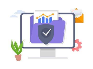 Kağıt belge erişimi ve özel kilit illüstrasyonuna sahip gizli dosyalar dizini.