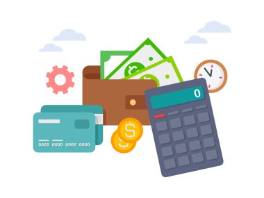 Bütçe yönetimi kavramı, ekonomi faturası ve hesap makinesi illüstrasyonu.