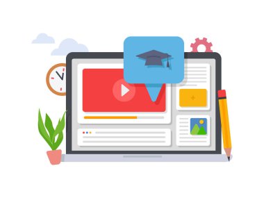 Online education learning website and application. Open pages illustration.