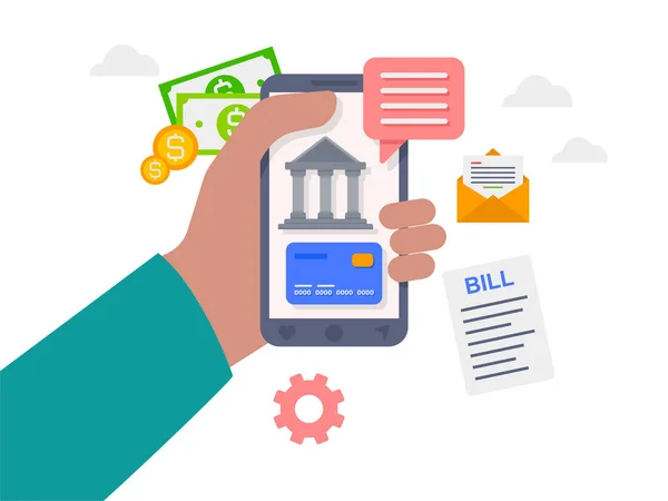 Online Internet Banking App Mobile Phone Purchasing Transaction Funds Transfers — Vetor de Stock