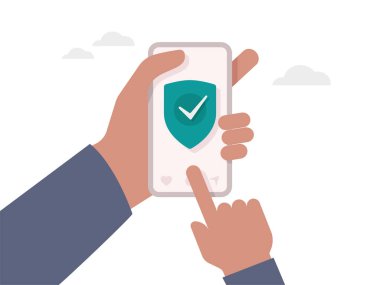 Veri güvenliği kavramı. Akıllı telefon ekran illüstrasyonunda mobil güvenlik uygulaması.