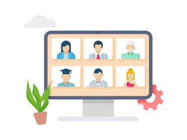 İş, telekonferans web video konferansı illüstrasyonu.