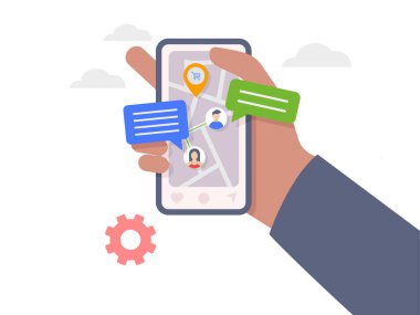 Cep telefonu ve uygulama teslimat takibi. Uygulama illüstrasyonunda yaratıcı bilgi grafikleri tasarımı.