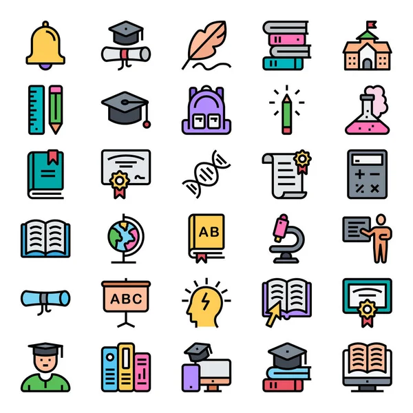 Filled Outline Icons Education School — Stock Vector