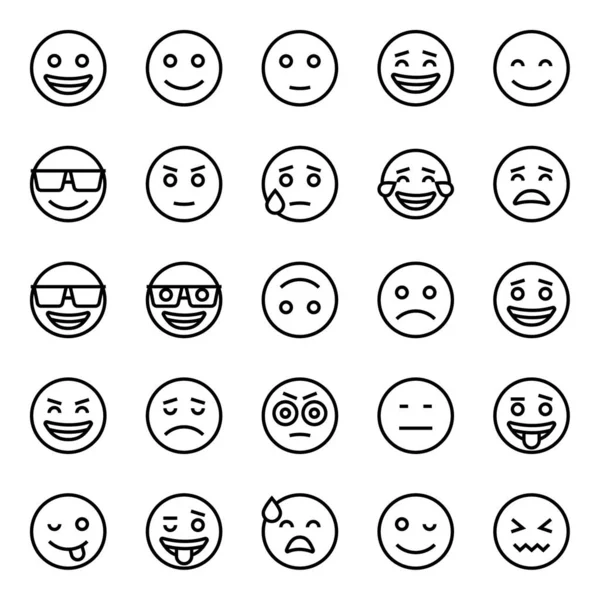Zarys Ikon Emotikony Emojis — Wektor stockowy