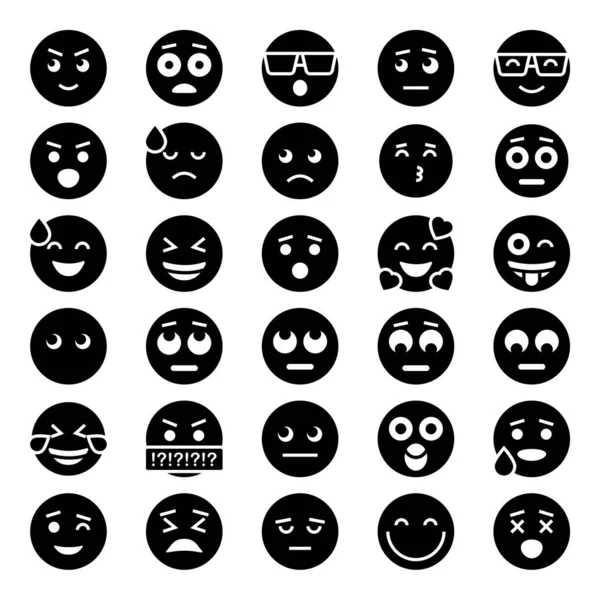 Ikony Glifowe Emotikony Emoji — Wektor stockowy