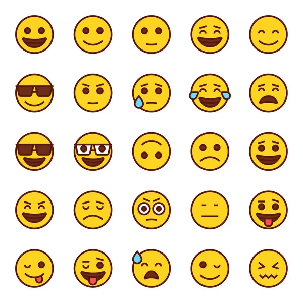 Wypełnione Ikony Konturu Emoticon Emojis — Wektor stockowy