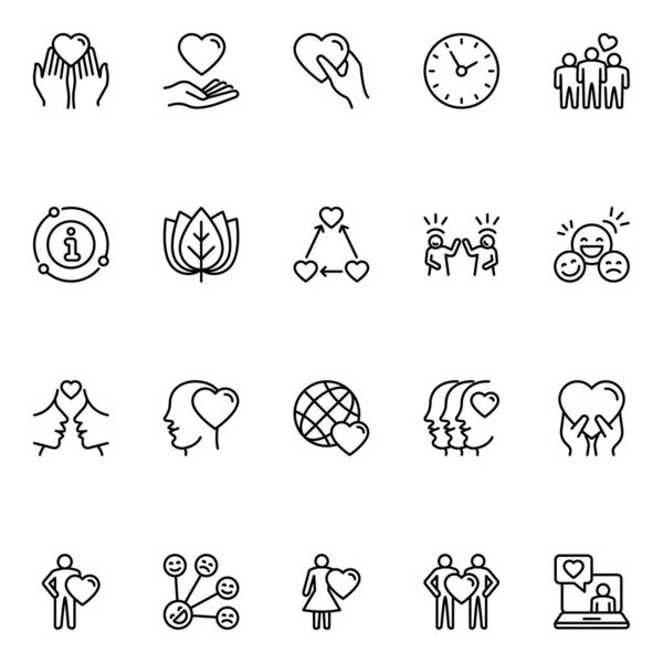 Outline icons for love and friendship.
