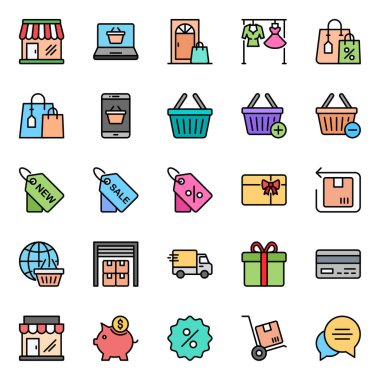 Alışveriş ve e-ticaret için taslak simgeleri dolduruldu.