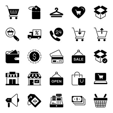 Glyph icons for shopping and e-Commerce.