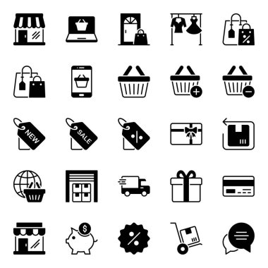 Alışveriş ve e-ticaret için simge simgeleri.