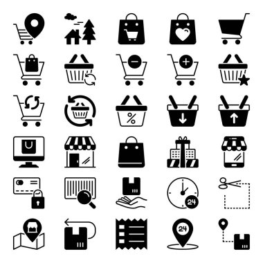 Alışveriş ve e-ticaret için simge simgeleri.