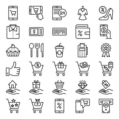 Alışveriş ve e-ticaret için özet simgeleri.