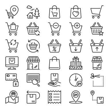 Alışveriş ve e-ticaret için özet simgeleri.