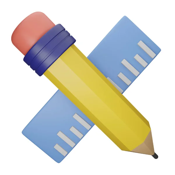 Pencil Ruler Rendering Isometric Icon — Vettoriale Stock