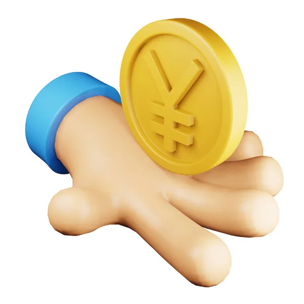 Yen Yuan Hand Rendering Isometric Icon — Vetor de Stock
