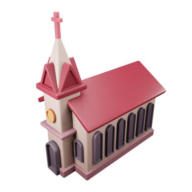 Kilise binası 3D eşölçümleme simgesi.