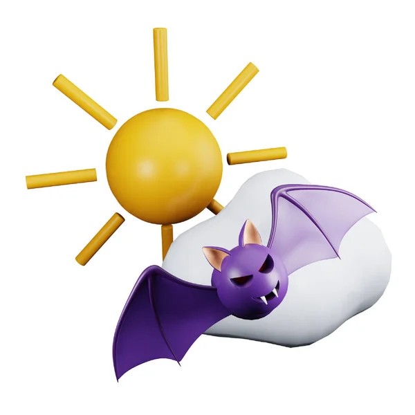 Sun Cloud Bat Rendering Isometric Icon — Archivo Imágenes Vectoriales