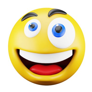 Laugh emoji face 3d rendering isometric icon.
