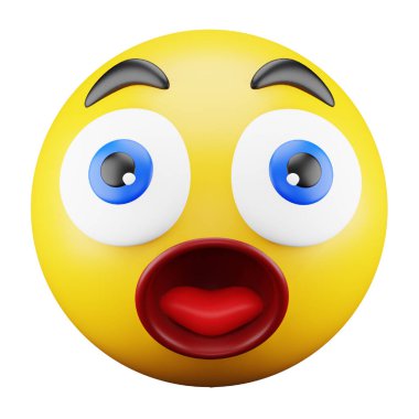 Astonished emoji face 3d rendering isometric icon.