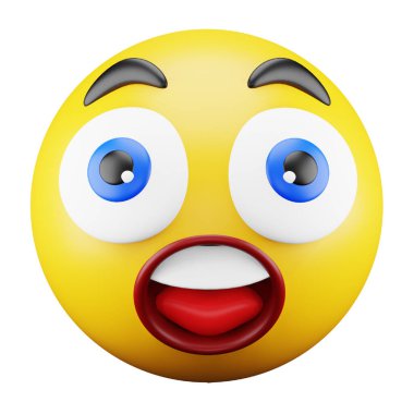 Astonished emoji face 3d rendering isometric icon.
