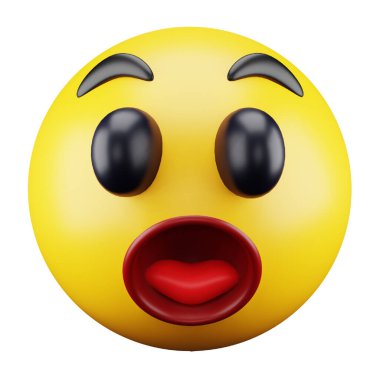 Astonished emoji face 3d rendering isometric icon.