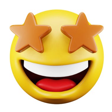 Star struck emoji face 3d rendering isometric icon.