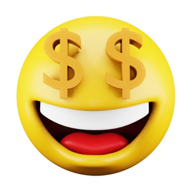 Dollar emoji face 3d rendering isometric icon.