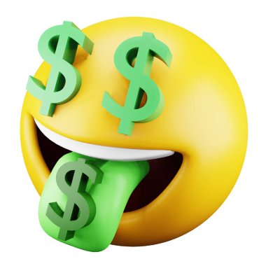 Dollar emoji face 3d rendering isometric icon.