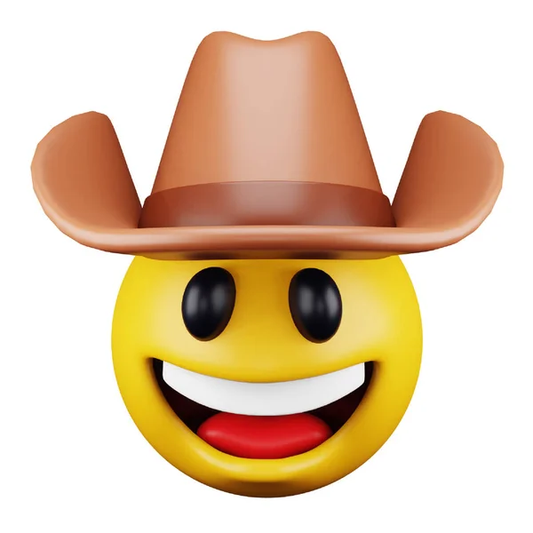Cowboy Emoji Face Rendering Isometric Icon — Stock Vector