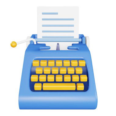 Typewriter 3D rendering isometric icon.