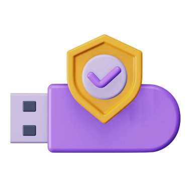 Flash drive protection 3d rendering isometric icon.