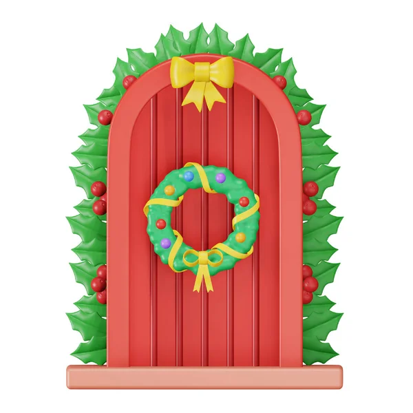 Christmas Door Decoration Rendering Isometric Icon — Vector de stock