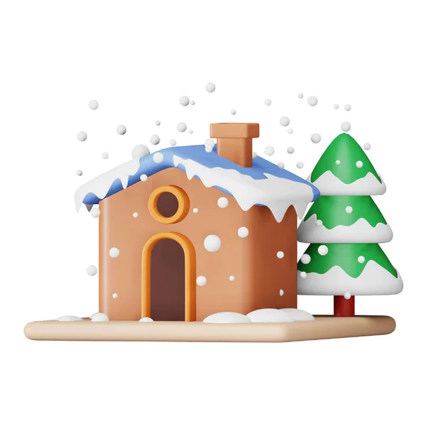 Christmas Snow Home Rendering Isometric Icon — Stock Vector