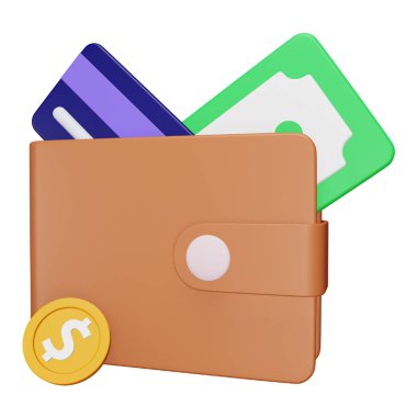 Cüzdan içinde nakit 3d eşölçümleme simgesi.