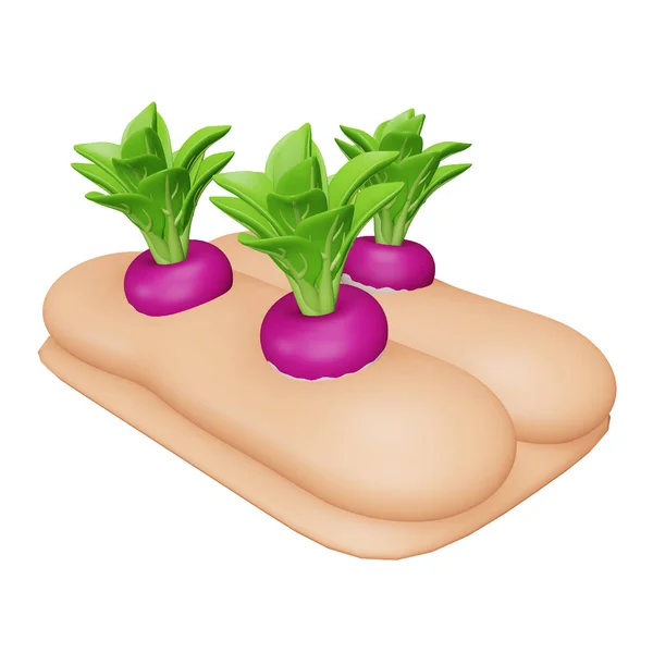 Ikon Isometrik Rendering Turnip Pertanian - Stok Vektor