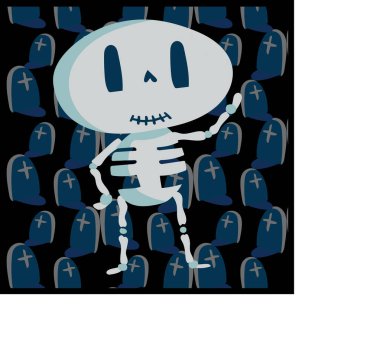 Cadılar Bayramı sembollerinin arka planına karşı iskelet