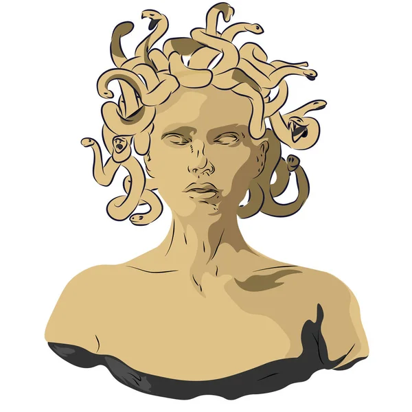 美杜莎的头与蛇的希腊神话生物流行艺术复古矢量插图 白色背景上的孤立图像 漫画书风格模仿 — 图库矢量图片
