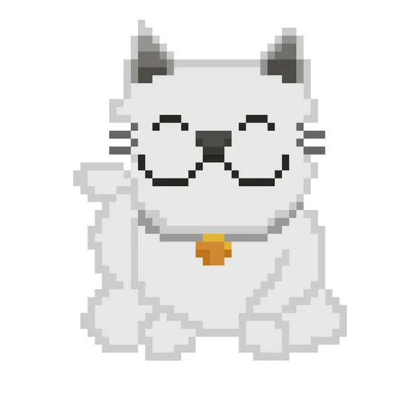 Pixel Art Asie Chat Chanceux Maneki Neko — Image vectorielle