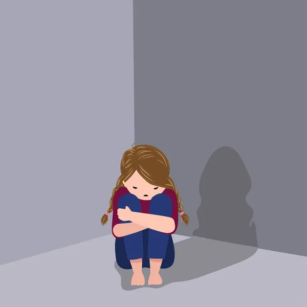 Sad Little Girl Sitting Floor Child Abuse Violence Children Concept — Stock Vector
