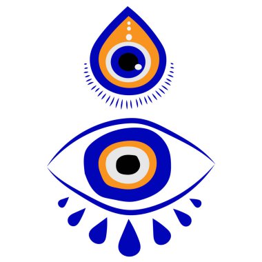 Kem göz ya da Türk göz sembolleri ve simgeler ayarlandı. Modern tılsım tasarımı ve ev dekorasyonu fikri