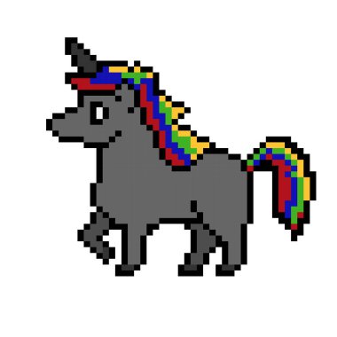 Gökkuşağı rengi tek boynuzlu at pikseli resim oyunu stili