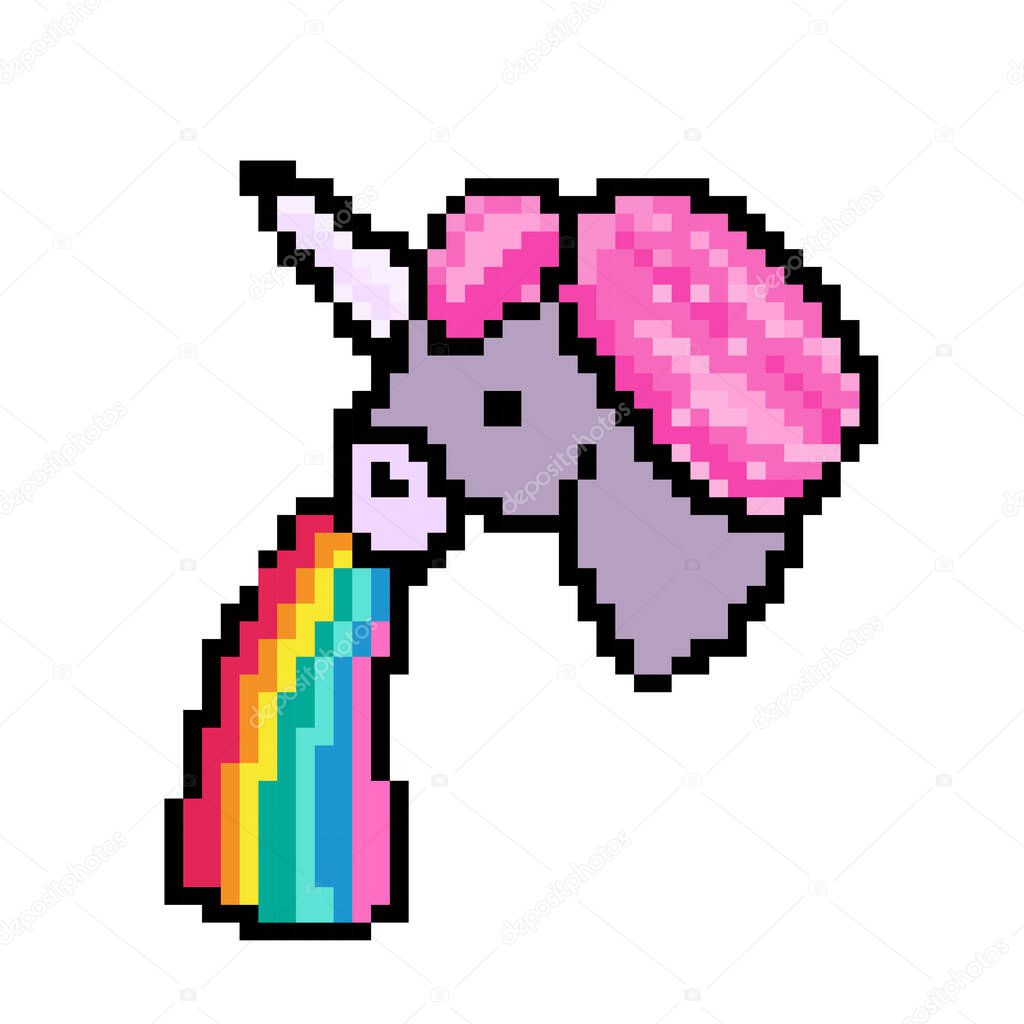 Pixel art 8 bit objects. Retro digital game assets. Vintage. Arcades Computer video. Character rainbow unicorn. 