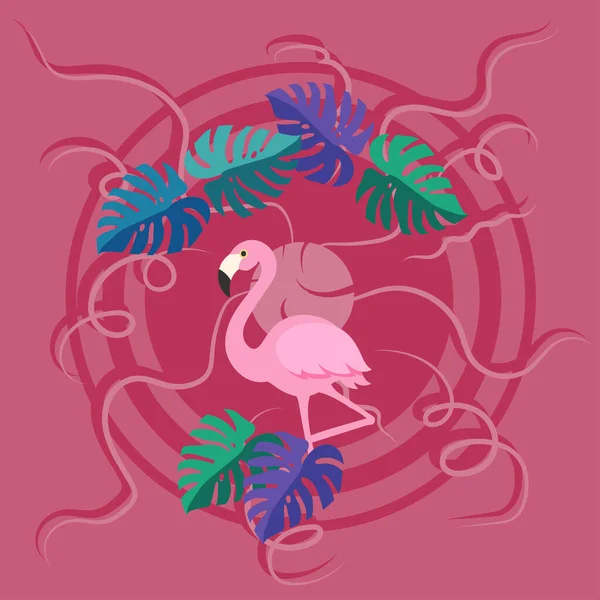 Тропические Растения Цветы Элементы Дизайна Фламинго Вокруг — стоковый вектор
