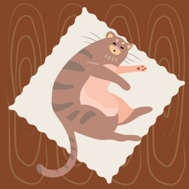 Sonbahar. İçinde kedi, sonbahar ormanı ve ağaçlar olan rahat bir masanın vektör çizimi. Poster, kart veya arkaplan çizimleri