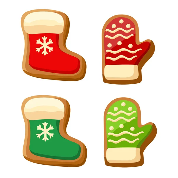 Set Cute Gingerbread Cookies Christmas Isolated White Background Vector Illustration — Stock Vector