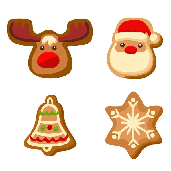 Set Cute Gingerbread Cookies Christmas Isolated White Background Vector Illustration — Stock Vector